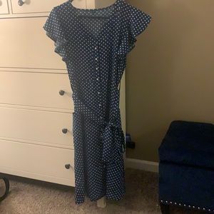 MIDI length, blue with white polka dots, size Medium, worn only once